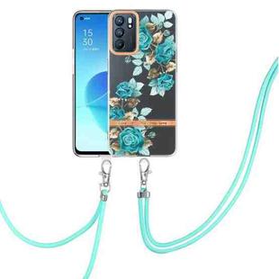 For OPPO Reno6 5G Flowers Series TPU Phone Case with Lanyard(Blue Rose)