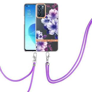 For OPPO Reno6 5G Flowers Series TPU Phone Case with Lanyard(Purple Begonia)