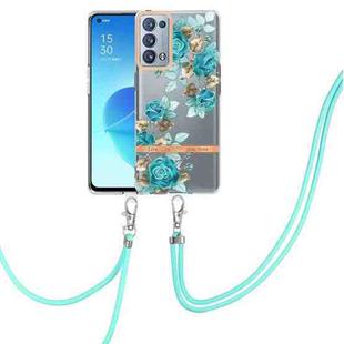 For OPPO Reno6 Pro+ 5G Flowers Series TPU Phone Case with Lanyard(Blue Rose)