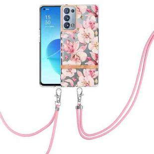 For OPPO Reno6 Pro+ 5G Flowers Series TPU Phone Case with Lanyard(Pink Gardenia)