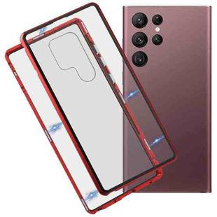 For Samsung Galaxy S22 Ultra 5G HD Magnetic Metal Tempered Glass Phone Case(Red)