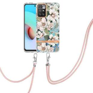 For Xiaomi Redmi 10 Flowers Series TPU Phone Case with Lanyard(Green Gardenia)