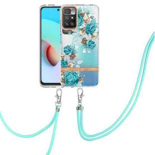 For Xiaomi Redmi 10 Flowers Series TPU Phone Case with Lanyard(Blue Rose)