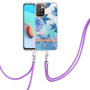 For Xiaomi Redmi 10 Flowers Series TPU Phone Case with Lanyard(Blue Peony)