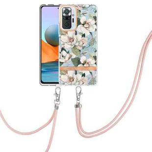 For Xiaomi Redmi Note 10 Pro Max / Note 10 Pro Flowers Series TPU Phone Case with Lanyard(Green Gardenia)