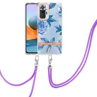 For Xiaomi Redmi Note 10 Pro Max / Note 10 Pro Flowers Series TPU Phone Case with Lanyard(Blue Peony)
