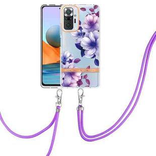 For Xiaomi Redmi Note 10 Pro Max / Note 10 Pro Flowers Series TPU Phone Case with Lanyard(Purple Begonia)