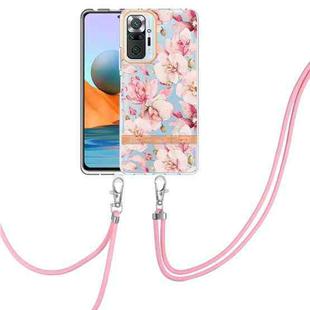 For Xiaomi Redmi Note 10 Pro Max / Note 10 Pro Flowers Series TPU Phone Case with Lanyard(Pink Gardenia)