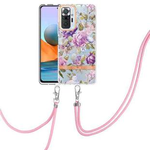 For Xiaomi Redmi Note 10 Pro Max / Note 10 Pro Flowers Series TPU Phone Case with Lanyard(Purple Peony)