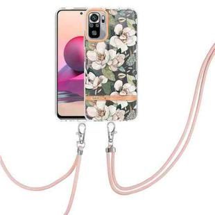 For Xiaomi Redmi Note 10s / Note 10 4G Flowers Series TPU Phone Case with Lanyard(Green Gardenia)