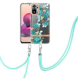 For Xiaomi Redmi Note 10s / Note 10 4G Flowers Series TPU Phone Case with Lanyard(Blue Rose)