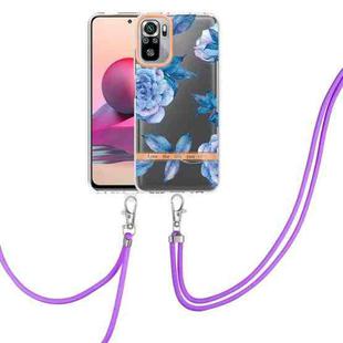 For Xiaomi Redmi Note 10s / Note 10 4G Flowers Series TPU Phone Case with Lanyard(Blue Peony)