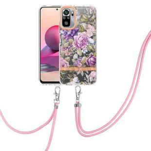 For Xiaomi Redmi Note 10s / Note 10 4G Flowers Series TPU Phone Case with Lanyard(Purple Peony)