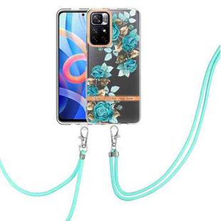 For Xiaomi Redmi Note 11 5G / Poco M4 Pro 5G Flowers Series TPU Phone Case with Lanyard(Blue Rose)