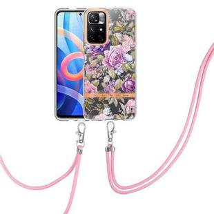 For Xiaomi Redmi Note 11 5G / Poco M4 Pro 5G Flowers Series TPU Phone Case with Lanyard(Purple Peony)