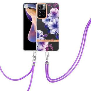 For Xiaomi Redmi Note 11 Pro / Redmi Note 11 Pro+ Flowers Series TPU Phone Case with Lanyard(Purple Begonia)
