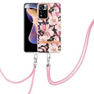 For Xiaomi Redmi Note 11 Pro / Redmi Note 11 Pro+ Flowers Series TPU Phone Case with Lanyard(Pink Gardenia)