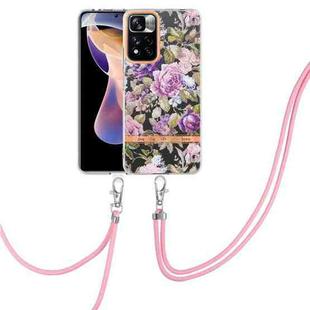 For Xiaomi Redmi Note 11 Pro / Redmi Note 11 Pro+ Flowers Series TPU Phone Case with Lanyard(Purple Peony)