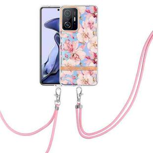 For Xiaomi Mi 11T Flowers Series TPU Phone Case with Lanyard(Pink Gardenia)