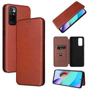 For Xiaomi Redmi Note 11 / Note 11S Global Carbon Fiber Texture Horizontal Flip PU Phone Case(Brown)