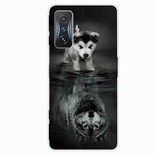 For Xiaomi Redmi K50 Gaming Painted Transparent Shockproof TPU Phone Case(Reflected Wolf)