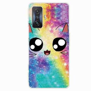For Xiaomi Redmi K50 Gaming Painted Transparent Shockproof TPU Phone Case(Starry Cute Cat)