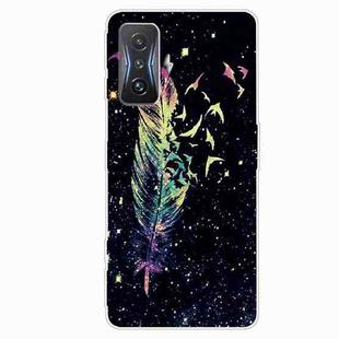 For Xiaomi Redmi K50 Gaming Painted Transparent Shockproof TPU Phone Case(Colorful Feathers)