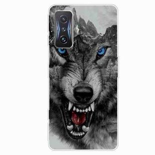 For Xiaomi Redmi K50 Gaming Painted Transparent Shockproof TPU Phone Case(Mountain Wolf)