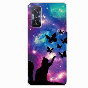 For Xiaomi Redmi K50 Gaming Tempered Glass + TPU Border Phone Case(Cat and Butterfly)