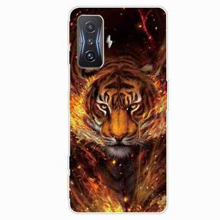 For Xiaomi Redmi K50 Gaming Shockproof Painted Transparent TPU Phone Case(Flame Tiger)