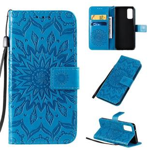 For Galaxy S20 Sun Print Horizontal Flip Protective Case with Holder & Card Slots & Wallet(Blue)