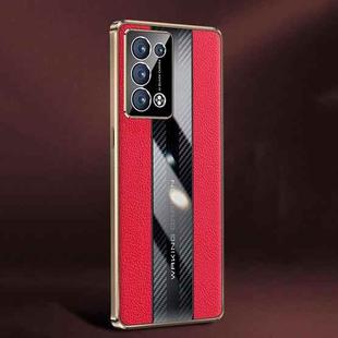 For OPPO Reno6 Pro+ Racing Car Design Leather Electroplating Process Anti-fingerprint Protective Phone Case(Red)