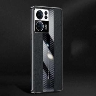 For OPPO Reno7 Racing Car Design Leather Electroplating Process Anti-fingerprint Protective Phone Case(Black)