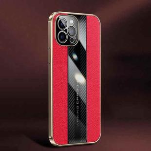 Racing Car Design Leather Electroplating Process Anti-fingerprint Protective Phone Case For iPhone 12 Pro(Red)