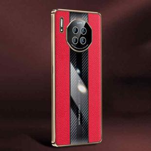 For Huawei Mate 30 Pro Racing Car Design Leather Electroplating Process Anti-fingerprint Protective Phone Case(Red)