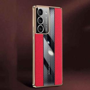 For Samsung Galaxy S21+ 5G Racing Car Design Leather Electroplating Process Anti-fingerprint Protective Phone Case(Red)