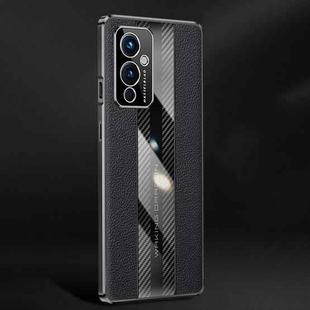 For OnePlus 9 Racing Car Design Leather Electroplating Process Anti-fingerprint Protective Phone Case(Black)