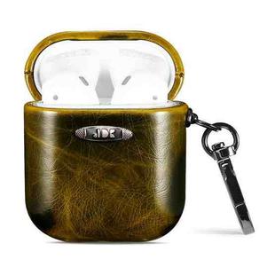 Oil Wax Leather Texture Earphone Protective Case with Hang Buckle For AirPods 1 / 2(Yellow)