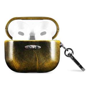 Oil Wax Leather Texture Earphone Protective Case with Hang Buckle For AirPods 3(Yellow)