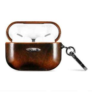 Oil Wax Leather Texture Earphone Protective Case with Hang Buckle For AirPods Pro(Brown)