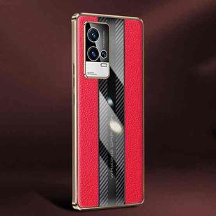For vivo iQOO 8 Pro Racing Car Design Leather Electroplating Process Anti-fingerprint Phone Case(Red)