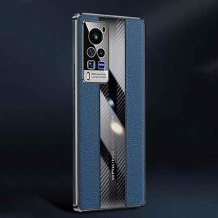 For vivo X60 Pro Racing Car Design Leather Electroplating Process Anti-fingerprint Phone Case(Blue)