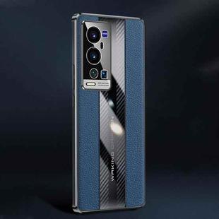 For vivo X60 Pro+ Racing Car Design Leather Electroplating Process Anti-fingerprint Phone Case(Blue)