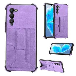 For Tecno Camon 18 Dream Holder Card Bag Shockproof Phone Case(Purple)