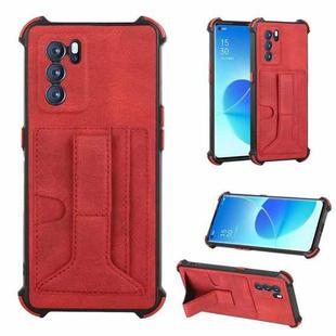 For OPPO Reno6 Pro 5G Dream Holder Card Bag Shockproof Phone Case(Red)