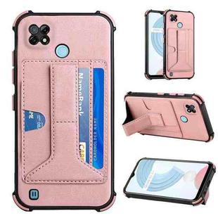 For OPPO Realme C21 Dream Holder Card Bag Shockproof Phone Case(Rose Gold)