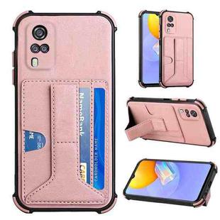 For vivo Y51 2020/Y31 2021/Y51s Foreign Version/Y51a Dream Holder Card Bag Shockproof Phone Case(Rose Gold)