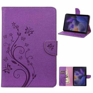 For Samsung Galaxy Tab A8 10.5 2021 X200 / X205 Butterfly Flower Embossing Pattern Leather Tablet Case(Purple)