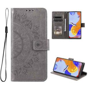 For Xiaomi Redmi Note 11 Pro 4G Global Totem Flower Embossed Leather Phone Case(Grey)