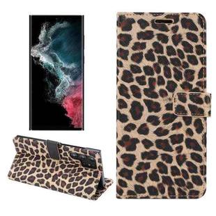 For Samsung Galaxy S22 Ultra 5G Leopard Pattern Flip Leather Phone Case(Yellow)